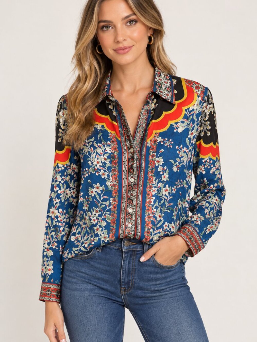 Alice + Olivia 100% Silk Floral Paisley Button Front Blouse Size Small